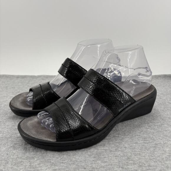 Mephisto Mobils Sandal 38/7.5-8 Air Relax Slip On Wedge Slide Black Leather - Picture 1 of 12